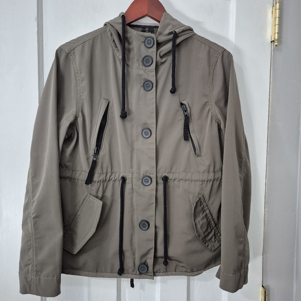Mango Khaki Utility Rain Jacket with Hood Army Green Sz S